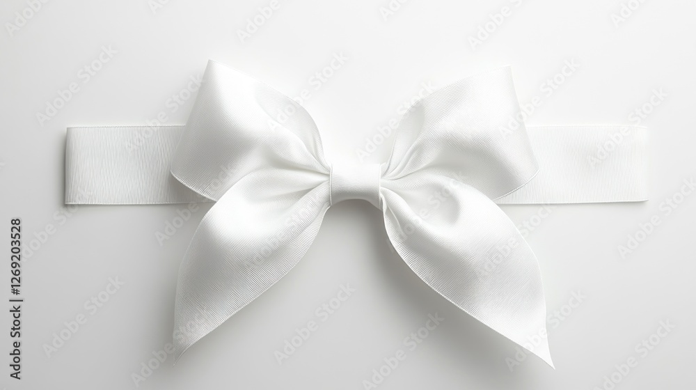 Naklejka premium Elegant white satin ribbon bow on white background; gift wrapping, packaging design