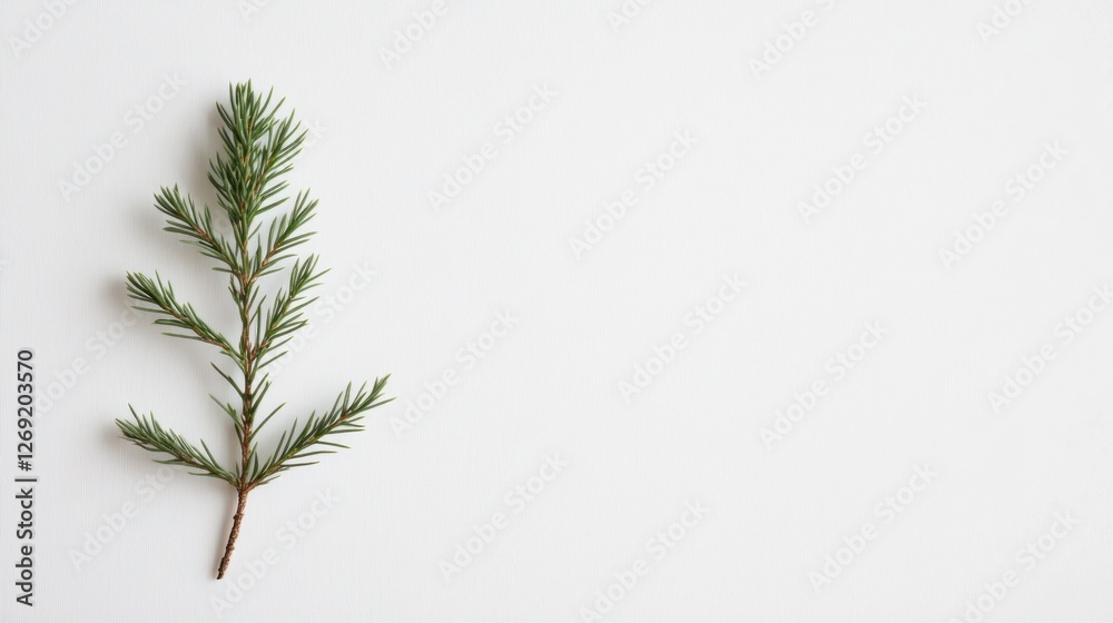 Fototapeta premium Evergreen sprig on white background, copy space