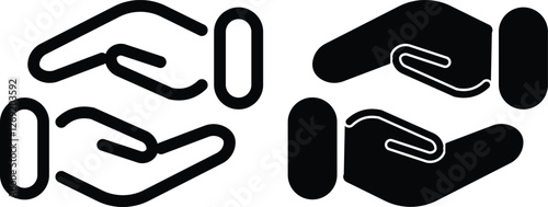  Hand  icons set. Handshake, Clapping hands. Thumb up finger. Donation hand gestures. Quality line set. Vector
