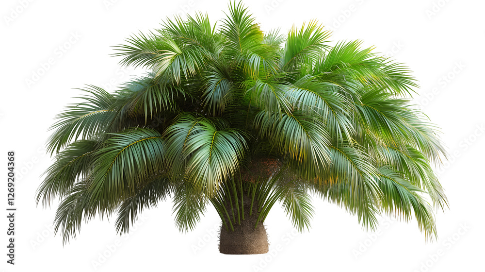 Obraz premium Tropical Palm Tree Lush 3D Render, High-Resolution Isolated Background for Design Projects, isolated on transparent background.