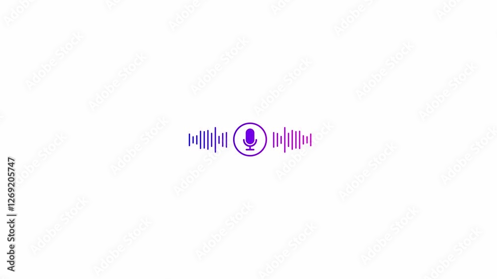 Microphone icon with digital line sound wave animation on transparent background, Podcast recording Audio Icon lines with Microphone and waveform equalizer and seamless loop with alpha channel.	