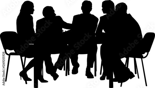 Une silhouette d'une réunion de travail au bureau sur un fond transparent