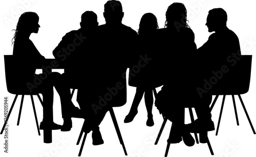 Une silhouette d'une réunion de travail au bureau sur un fond transparent