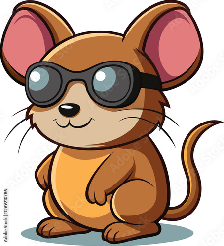 Wood mouse wearing a sunglass in front of white background vector art illustration 