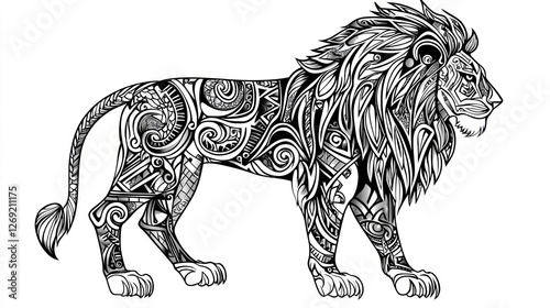 Ornate lion profile, decorative, artistic photo