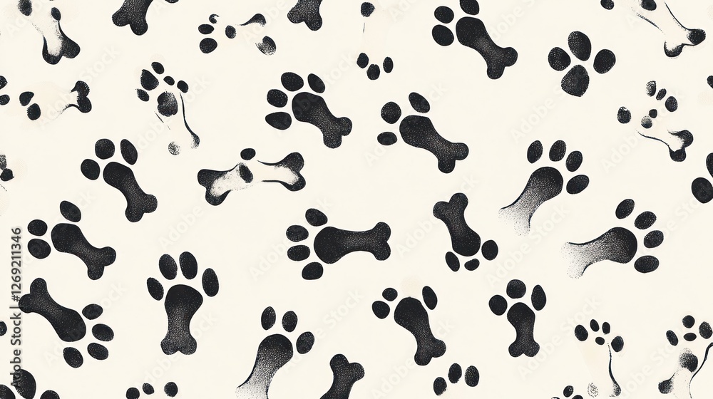 Abstract dog paw and bone pattern background Abstract dog paw and bone pattern background