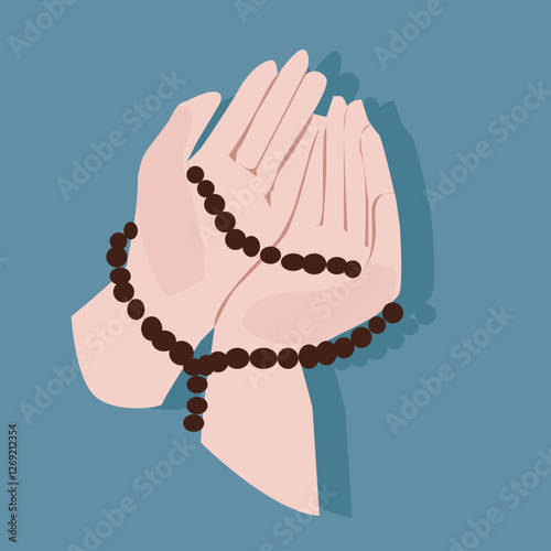 ilustrasi Muslim man hands holding rosary