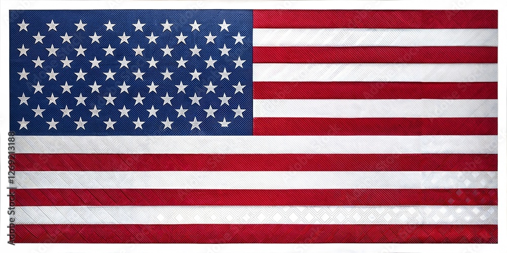 Fototapeta premium Vibrant American flag featuring red, white, and blue colors with stars and stripes, symbolizing national pride.