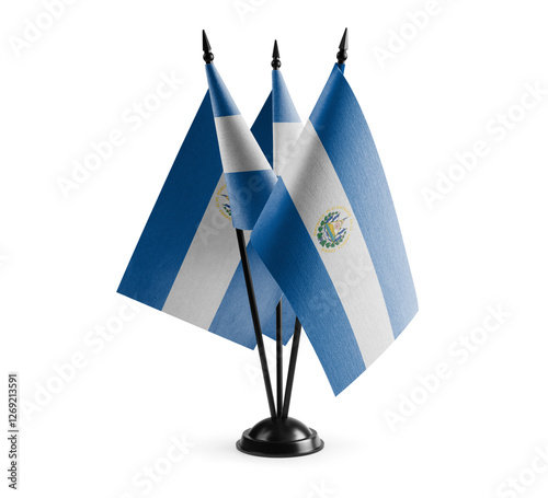 Small national flags of the Salvador on a white background photo