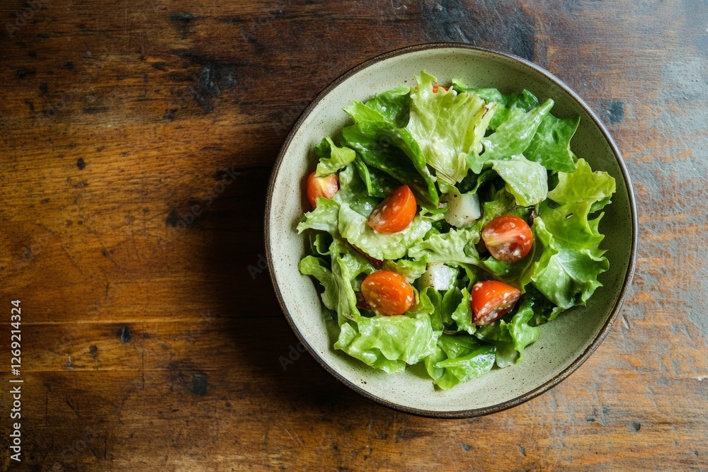 Fresh caesar salad with croutons and dressing on gray surface. AI generated Fresh caesar salad with croutons and dressing on gray surface. AI generated