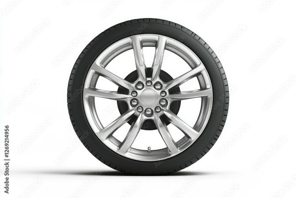 Shiny metallic wheel rim on white background. AI generated Shiny metallic wheel rim on white background. AI generated