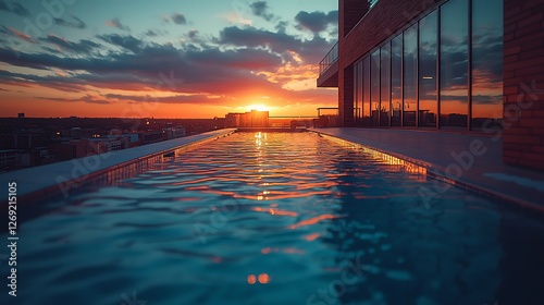 Rooftop infinity pool sunset city view luxury condo