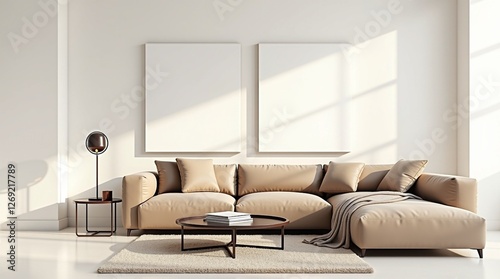 Modern Living Room Wall Art Frame Mockup with House Interior Background for Creative Design Ideas