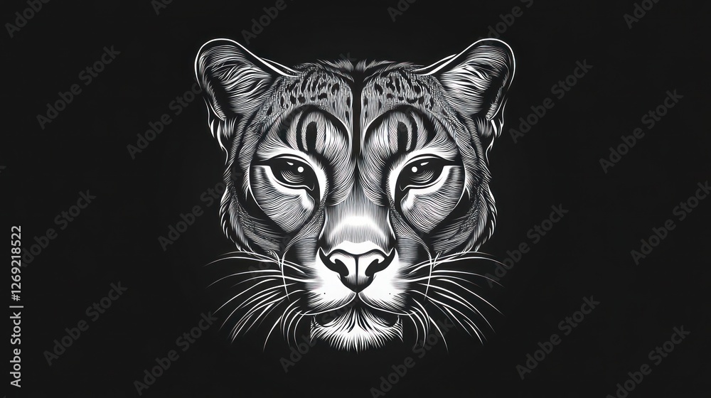 Obraz premium Graphic illustration of a couguar head, monochrome style