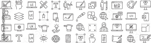 ベクターでモノクロのWebデザインに関する線画アイコンセット