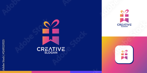 Gift shop icon Souvenir shop Curio shop Specialty store flat logo sign symbol editable vector
