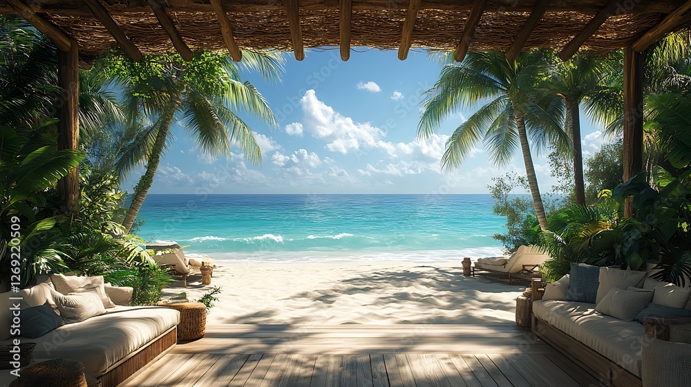 Fototapeta premium Elegant Beach Villa Stunning Ocean View high resolution hd picture