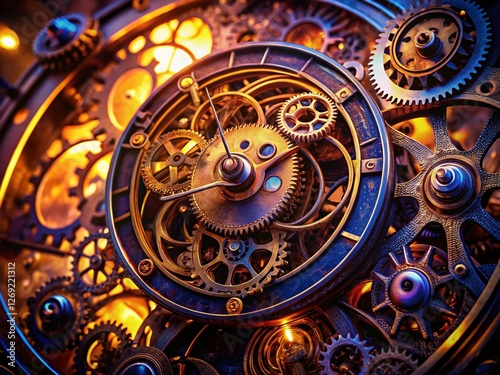 Wallpaper Mural Steampunk Clockwork: Rotating Metallic Gears & Cogs in Night Photography Torontodigital.ca