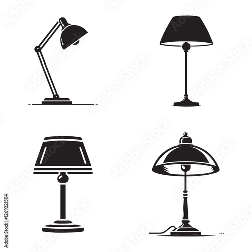 "High-Quality Floor Lamp Vector Illustrations Black Silhouette Isolated on White Background"