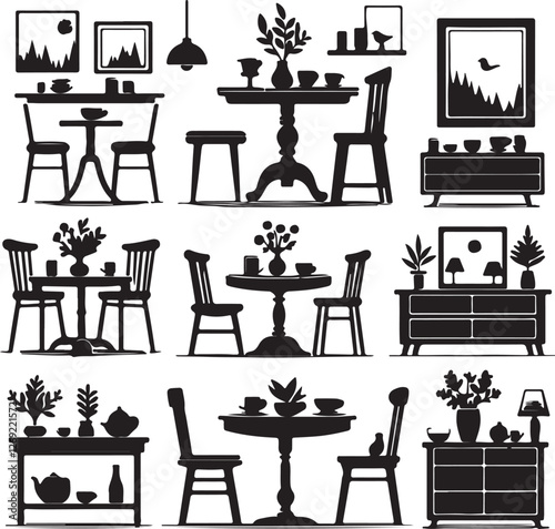 set of table silhouette vector style minimalist white background
