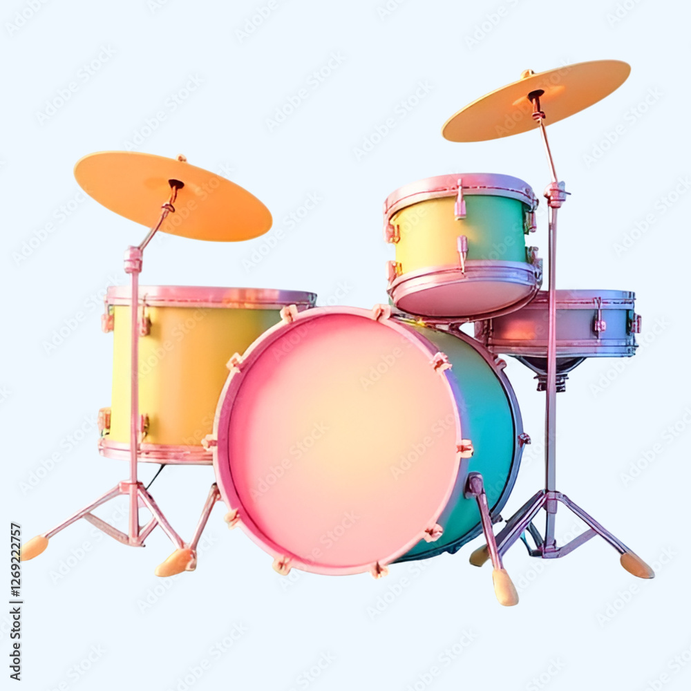 Isolated on white, a drum kit features a snare drum, cymbals, and drumsticks, ready for a rock concert or jazz performance Isolated on white, a drum kit features a snare drum, cymbals, and drumsticks, ready for a rock concert or jazz performance