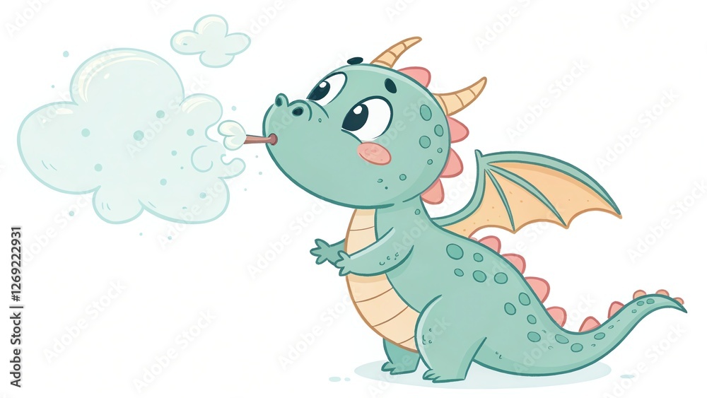 Cute dragon blowing magical smoke clouds. Cute dragon blowing magical smoke clouds.