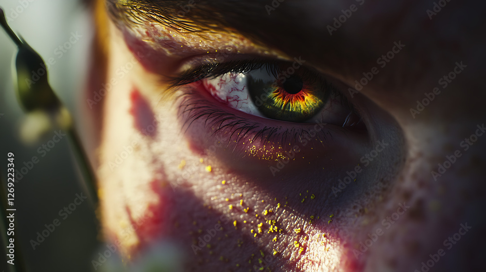 Man red itchy eyes with pollen partic. Generative AI Man red itchy eyes with pollen partic. Generative AI