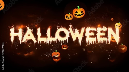 Halloween festive background with pumpkins and fiery text