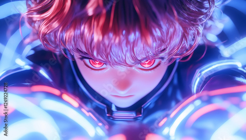 Close-up digital art of a futuristic anime character photo