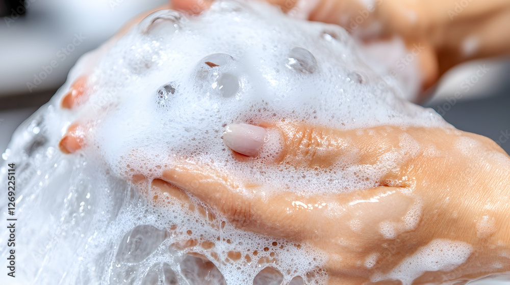 Obraz premium Close-up of hands washing with soapy water