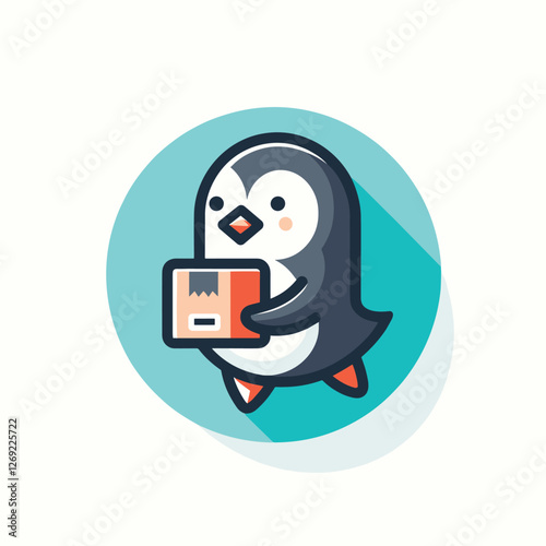 Adorable Penguin Delivery Service Character in Flat Illustration Style