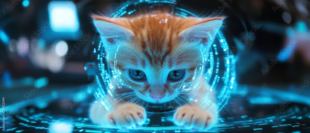 A Curious Kitten Innovator Surrounded by Holographic Technology A Curious Kitten Innovator Surrounded by Holographic Technology