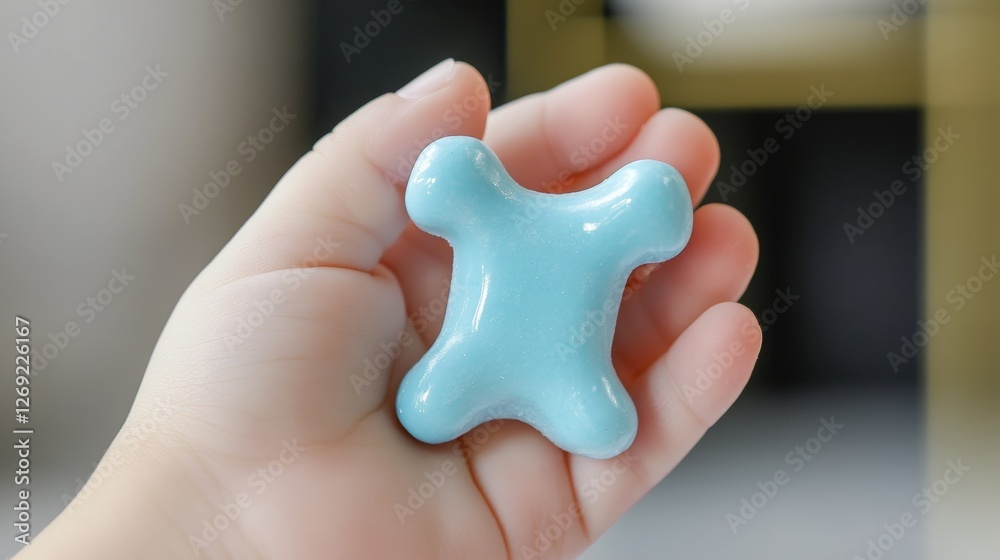 Obraz premium A Delicate Grip on a Sky-Blue Playful Treat