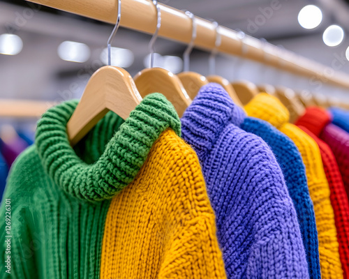 Colorful Knitted Sweaters on Display photo