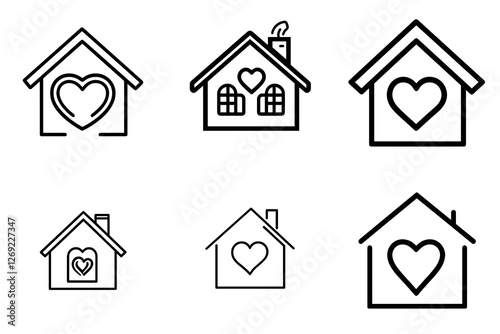 Collection of heart house icons in flat and linear style for apps and websites
