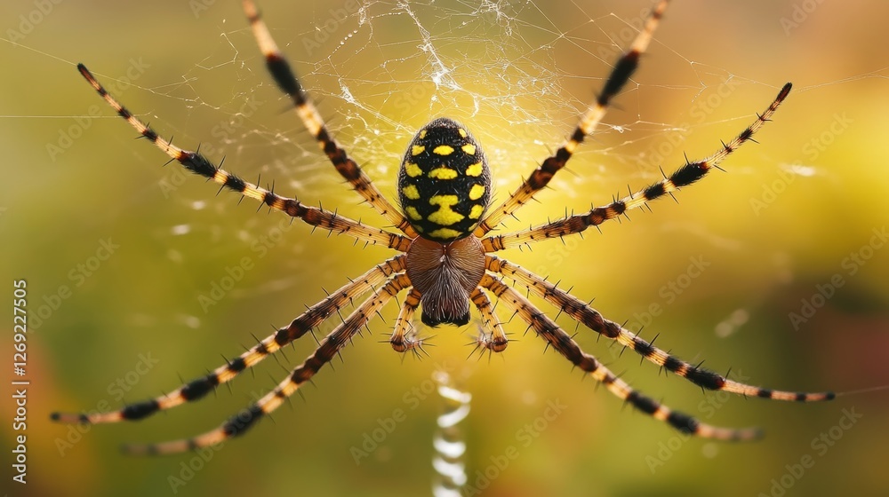 A Striking Wasp Spider in Its Dew-Kissed Web