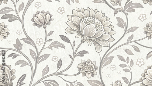 Wallpaper Mural simple background pattern with floral ornament - gray color Torontodigital.ca