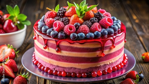 A pink-glazed berry cake: delightful layers for any special occasion. photo