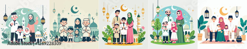 vector image of a family celebrating Eid al-Fitr