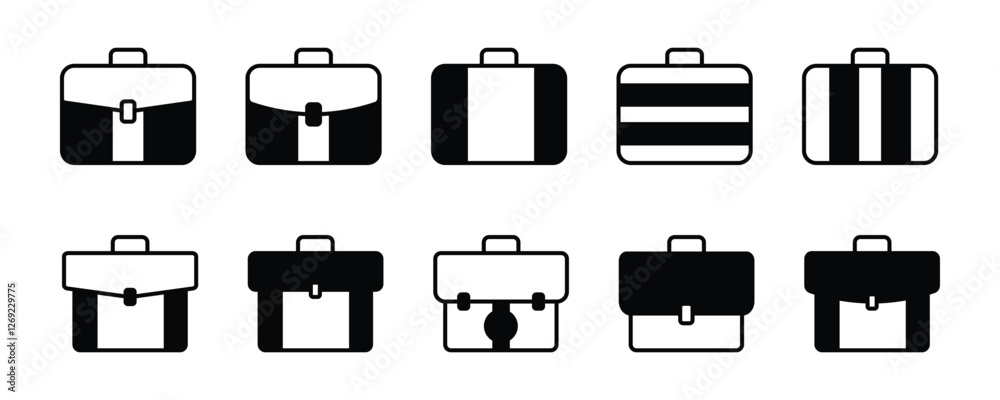Briefcase icon collection. Briefcase or Office bag model set. Briefcase icon in different style vector illustration Briefcase icon collection. Briefcase or Office bag model set. Briefcase icon in different style vector illustration