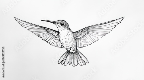 Outline drawing of a hummingbird in flight