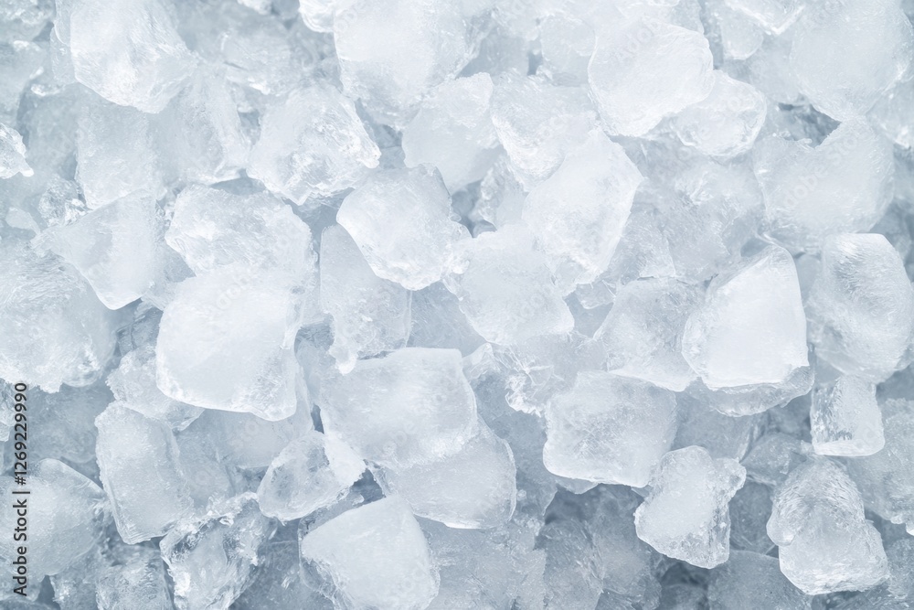 Crushed clear ice cube background texture provides a visually appealing cool refreshment.