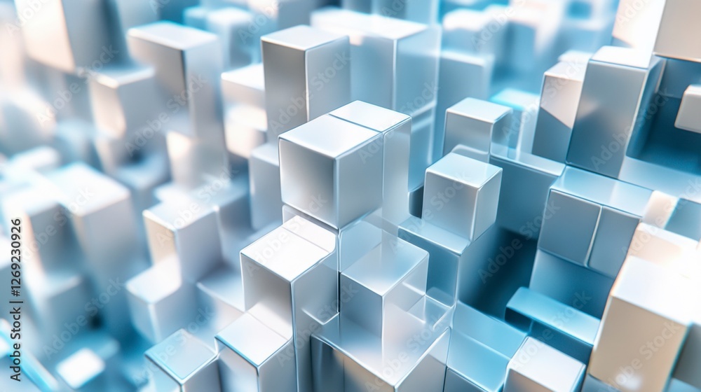 Abstract 3D Structure of Cubes with Blue and White Gradients Abstract 3D Structure of Cubes with Blue and White Gradients