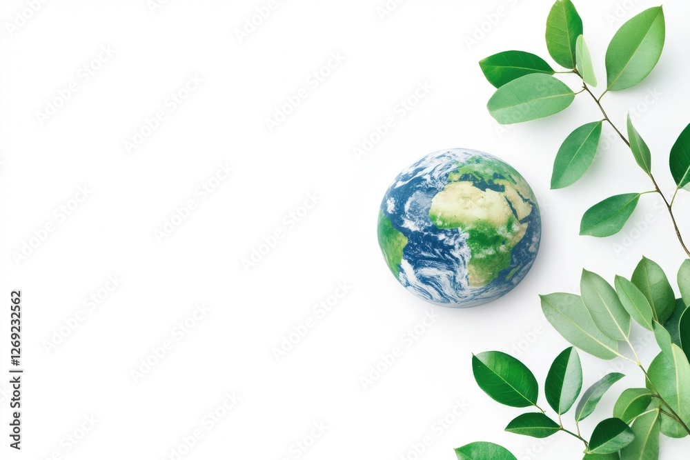 Earth globe with green leaves on white background Earth globe with green leaves on white background