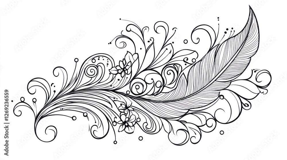 Ornate Feather Design, Decorative, Vector, Elegant, Line Art, Background, for Print, Posters, Cards, and Web use Ornate Feather Design, Decorative, Vector, Elegant, Line Art, Background, for Print, Posters, Cards, and Web use