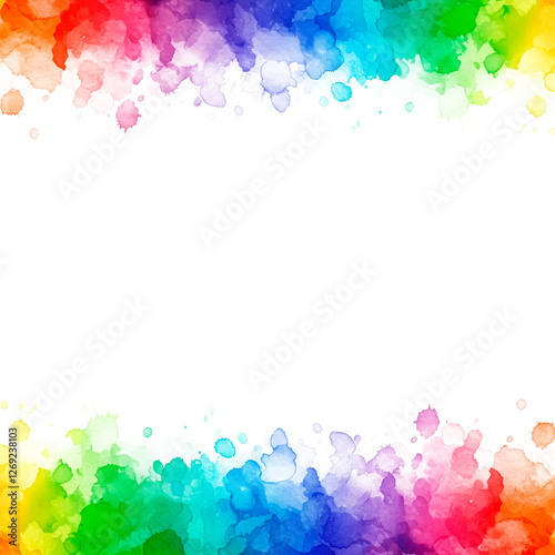 Colorful multicolored watercolor border frame with splashes and splatters with rainbow colors ideal as design element