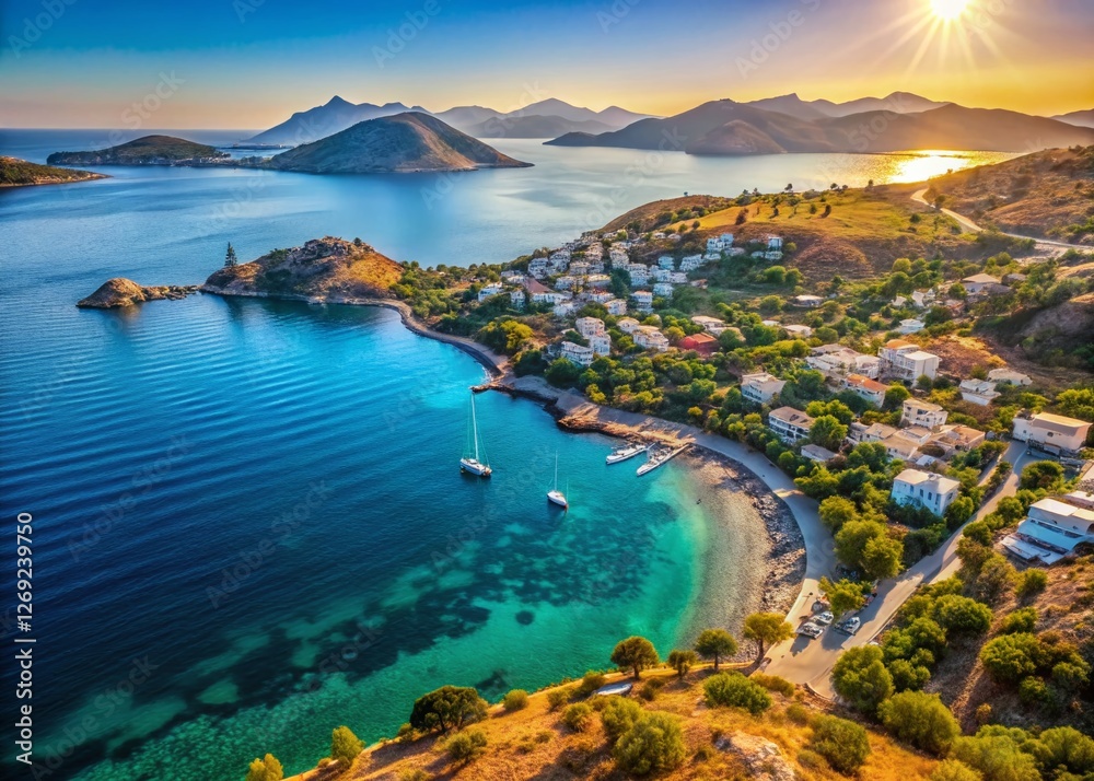 Naklejka premium Stunning Yalikavak, Bodrum Sea View: Turquoise Waters & Copy Space for Text