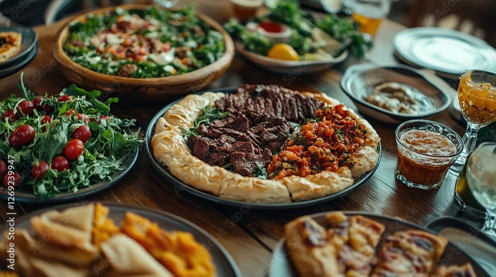 Obraz premium A variety of delicious traditional foods on the dining table