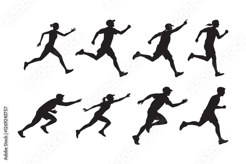 Wallpaper Mural Set of people running silhouette vector set on white background Torontodigital.ca