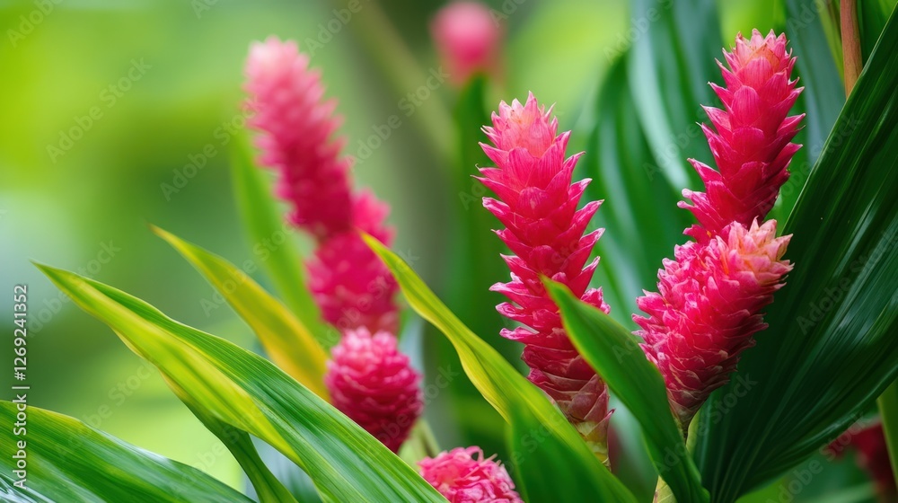 Tropical Pink Ginger Flowers Close Up Tropical Pink Ginger Flowers Close Up